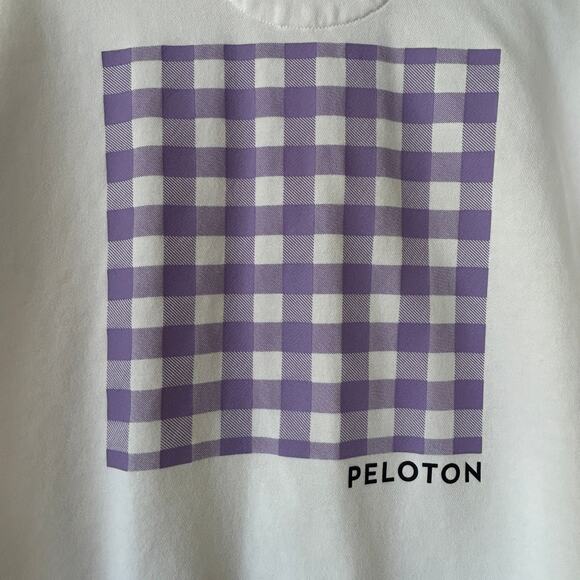 Peloton Gingham Logo Cropped Polo Sweatshirt White Purple L - Picture 10 of 10